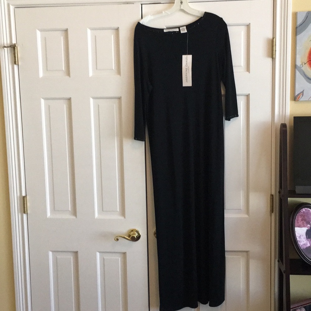 Ankle length black knit dress